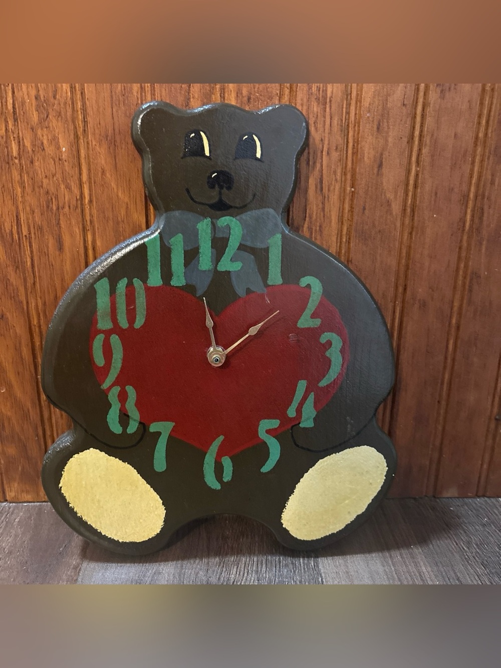 Hand-Painted Black Bear Heart Wall Clock - Unbranded